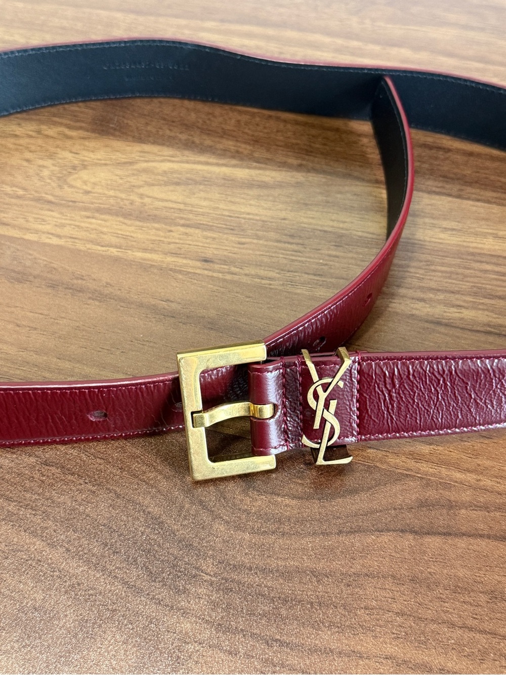 Yves Saint Laurent Burgundy Leather Belt with Gold YSL Buckle - Picture 13 of 13